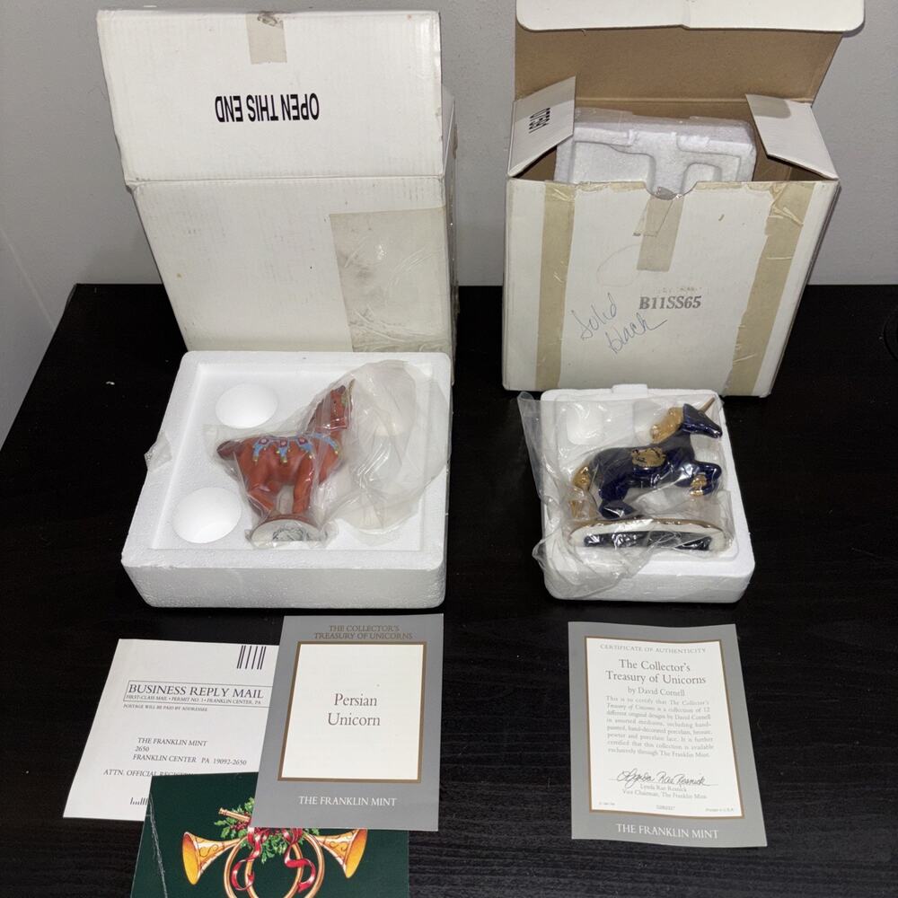 Lot of 2 Franklin Mint Treasury of Unicorns- Persian And Limoges Unicorns New